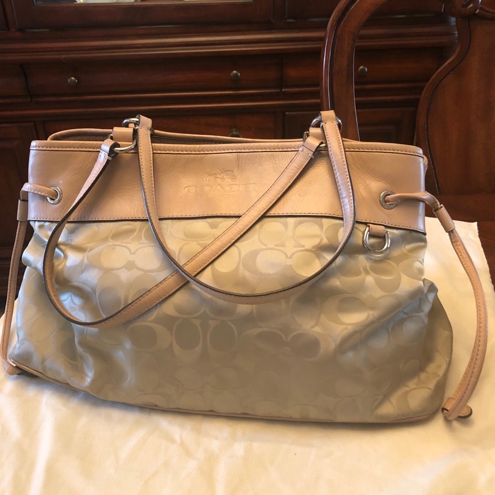Coach gold and cream signature print purse